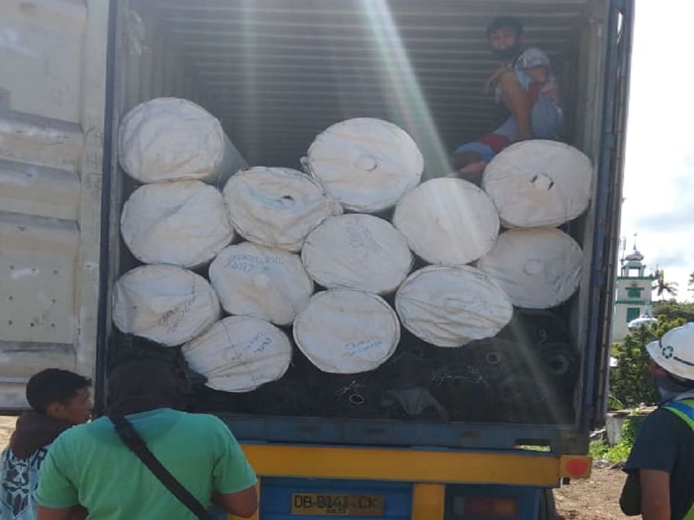 pengiriman geotextile woven 200 gr dan geogrid biaxial ke manado